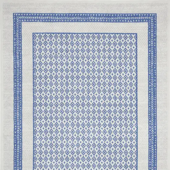 Ivory and Blue Geometric Distressed Non Skid Area Rug Photo 8