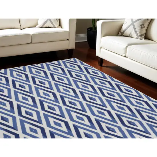 Ivory and Blue Geometric Distressed Non Skid Area Rug Photo 1