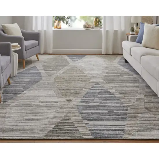 Ivory and Blue Geometric Hand Woven Area Rug Photo 9