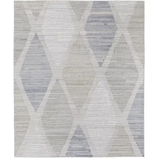 Ivory and Blue Geometric Hand Woven Area Rug Photo 4