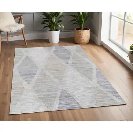 Ivory and Blue Geometric Hand Woven Area Rug Photo 1