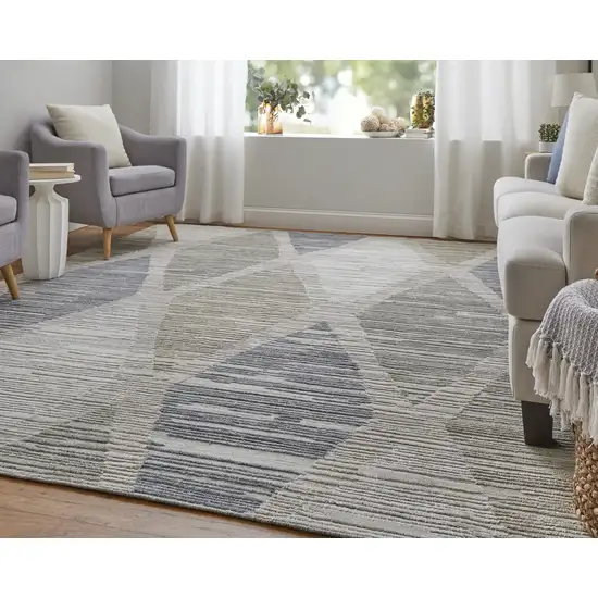 Ivory and Blue Geometric Hand Woven Area Rug Photo 8