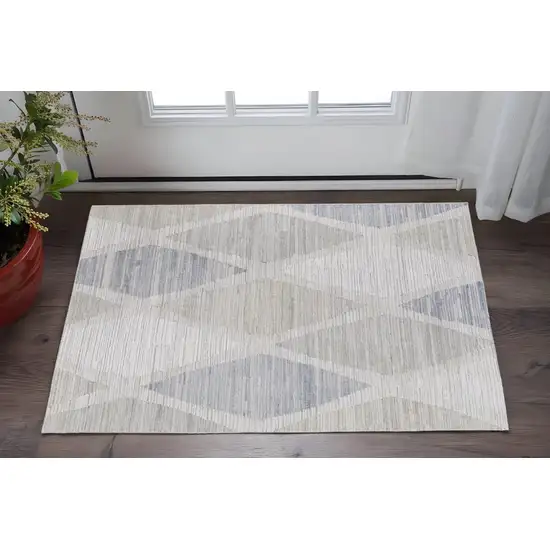 Ivory and Blue Geometric Hand Woven Area Rug Photo 1