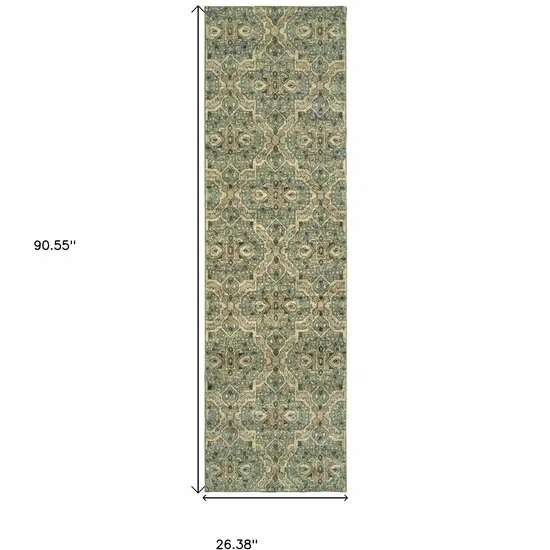 Ivory and Blue Geometric Runner Rug Photo 5