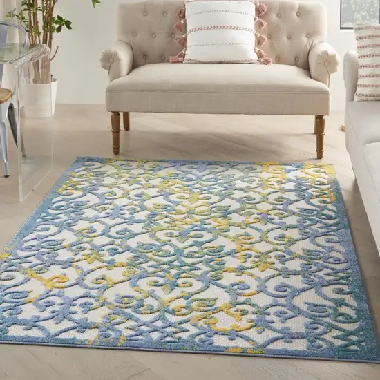 Ivory and Blue Indoor Outdoor Area Rug Photo 5