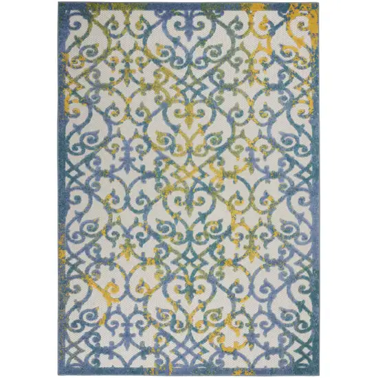 Ivory and Blue Indoor Outdoor Area Rug Photo 1