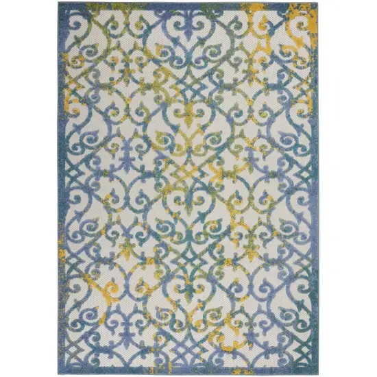 Ivory And Blue Floral Indoor Outdoor Area Rug Photo 1