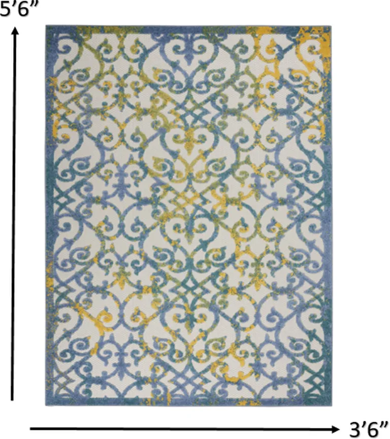 Ivory and Blue Indoor Outdoor Area Rug Photo 2