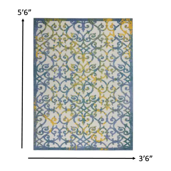 Ivory and Blue Indoor Outdoor Area Rug Photo 3