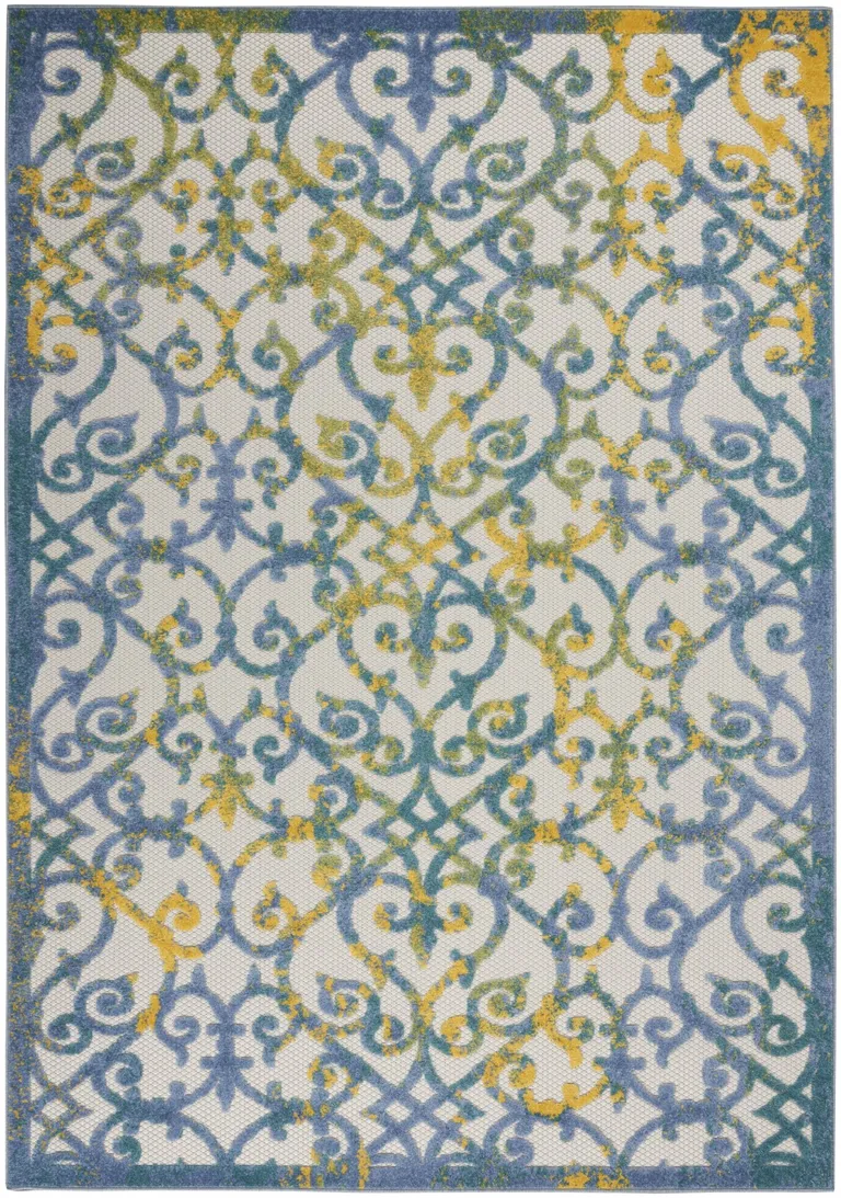 Ivory and Blue Indoor Outdoor Area Rug Photo 1