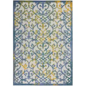 Photo of Ivory and Blue Indoor Outdoor Area Rug