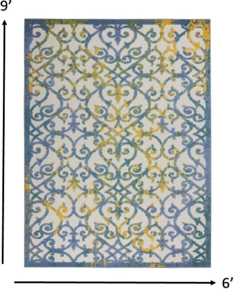 Ivory and Blue Indoor Outdoor Area Rug Photo 3