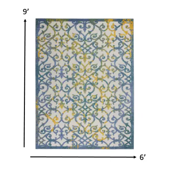 Ivory and Blue Indoor Outdoor Area Rug Photo 3