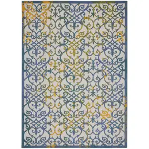 Photo of Ivory and Blue Indoor Outdoor Area Rug