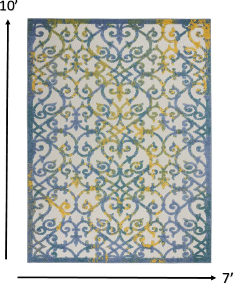 Ivory and Blue Indoor Outdoor Area Rug Photo 3