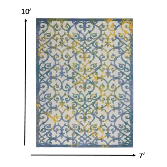 Ivory and Blue Indoor Outdoor Area Rug Photo 3