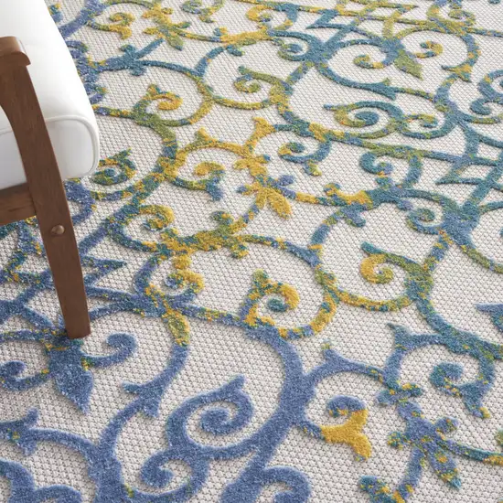 Ivory And Blue Floral Indoor Outdoor Area Rug Photo 7