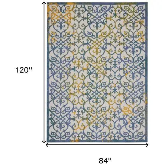 Ivory And Blue Floral Indoor Outdoor Area Rug Photo 8