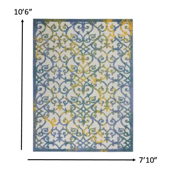 Ivory and Blue Indoor Outdoor Area Rug Photo 3