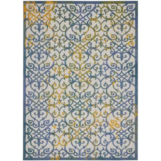 Ivory And Blue Floral Indoor Outdoor Area Rug Photo 1