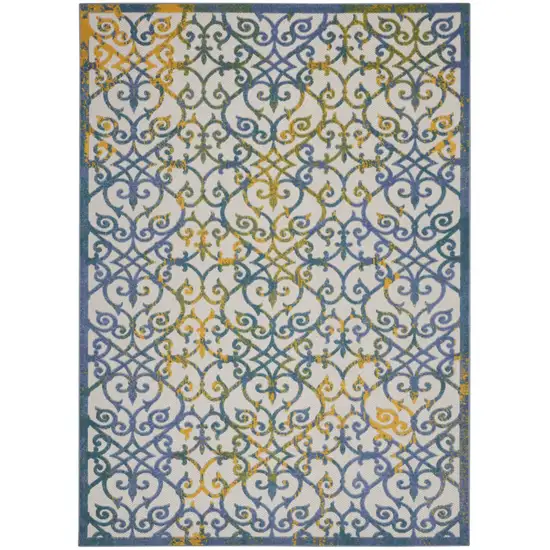 Ivory and Blue Indoor Outdoor Area Rug Photo 1