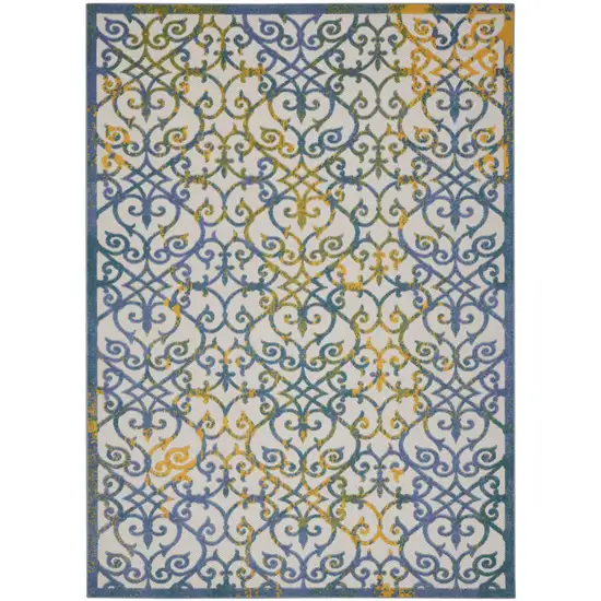 Ivory And Blue Floral Indoor Outdoor Area Rug Photo 6