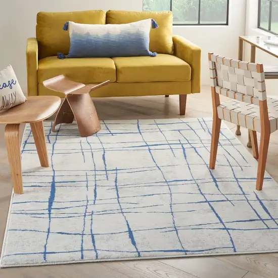 Ivory and Blue Irregular Grids Area Rug Photo 5