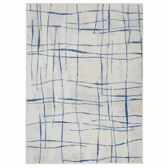 Ivory and Blue Irregular Grids Area Rug Photo 9