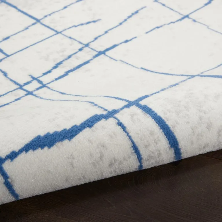 Ivory and Blue Irregular Grids Area Rug Photo 4