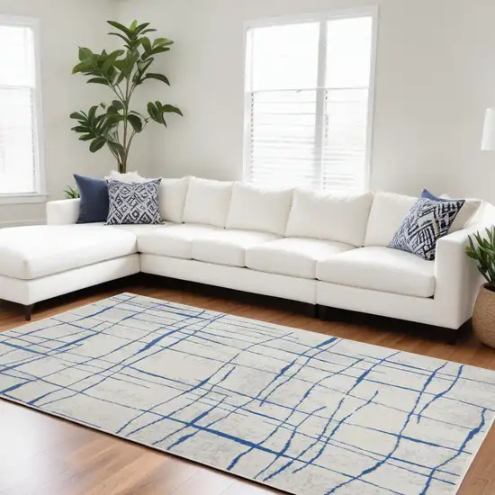 Blue And Ivory Abstract Dhurrie Area Rug Photo 1