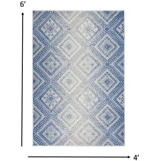 Ivory and Blue Lattice Area Rug Photo 6