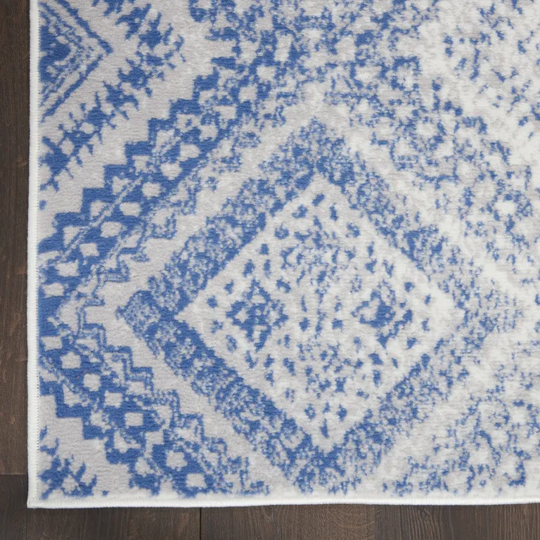 Ivory and Blue Lattice Area Rug Photo 3