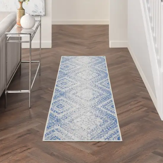 Ivory and Blue Lattice Area Rug Photo 7