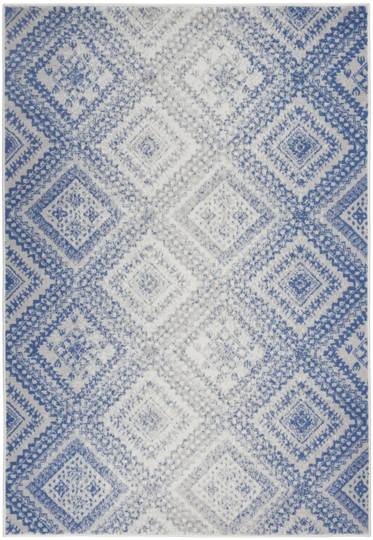 Ivory and Blue Lattice Area Rug Photo 1