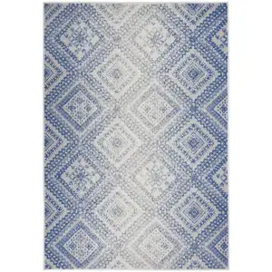 Photo of Ivory and Blue Lattice Area Rug