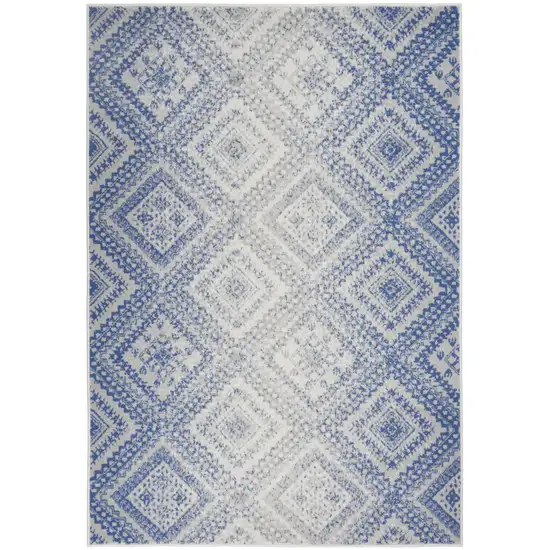 Ivory and Blue Lattice Area Rug Photo 1