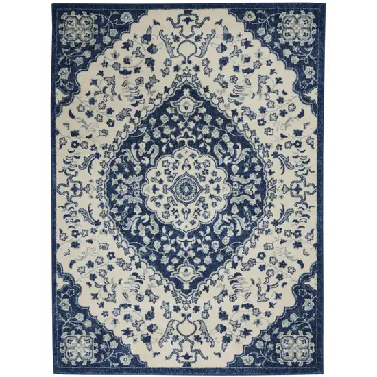 Ivory and Blue Medallion Area Rug Photo 1