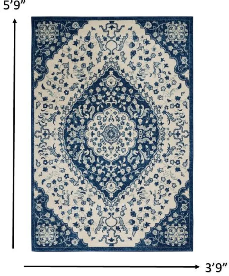 Ivory and Blue Medallion Area Rug Photo 5