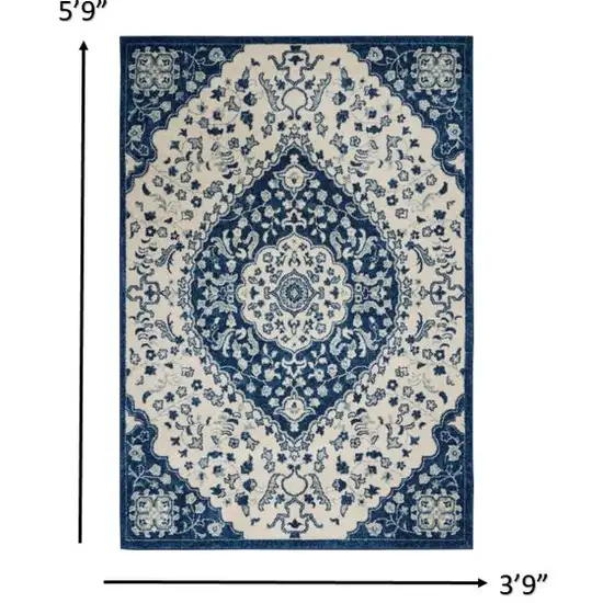 Ivory and Blue Medallion Area Rug Photo 5