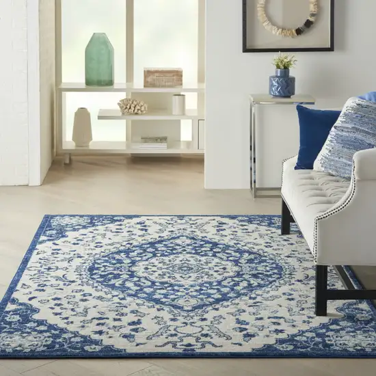 Blue And Ivory Power Loom Area Rug Photo 6