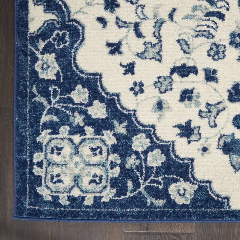 Ivory and Blue Medallion Area Rug Photo 2