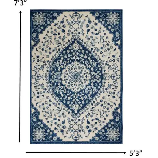 Ivory and Blue Medallion Area Rug Photo 5