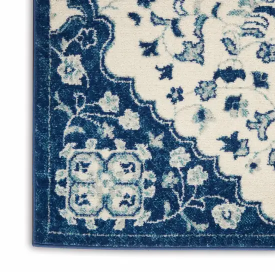 Ivory and Blue Medallion Area Rug Photo 4