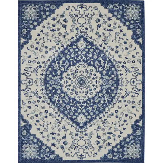 Blue And Ivory Power Loom Area Rug Photo 1