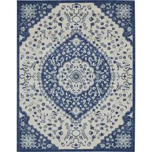 Photo of Ivory and Blue Medallion Area Rug