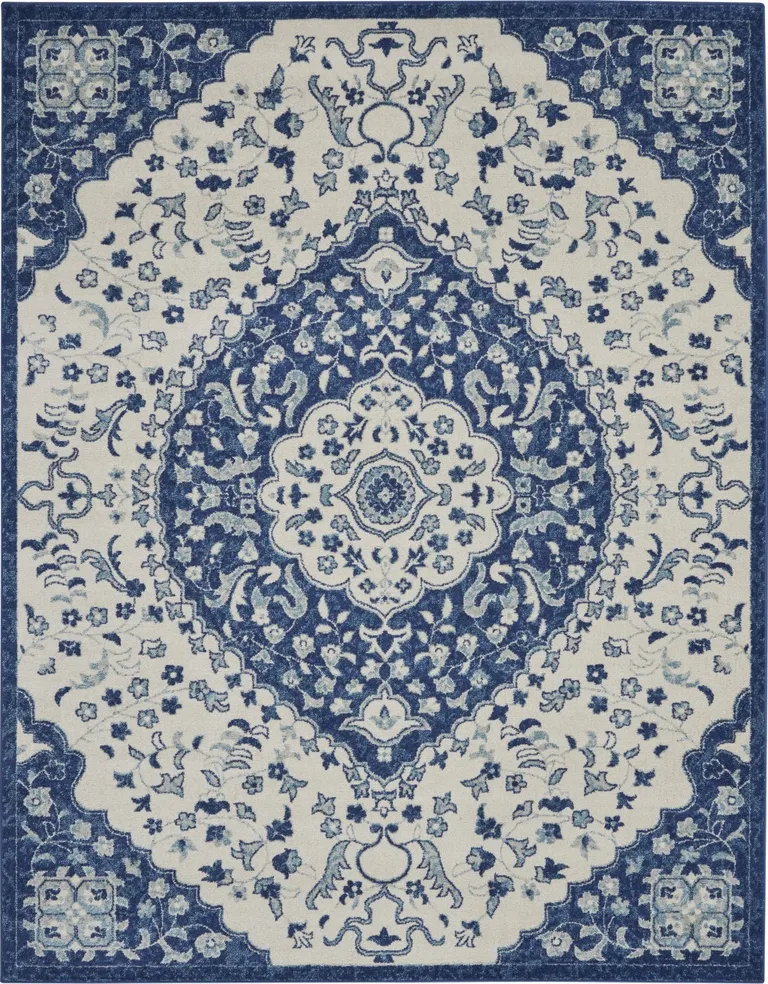 Ivory and Blue Medallion Area Rug Photo 1