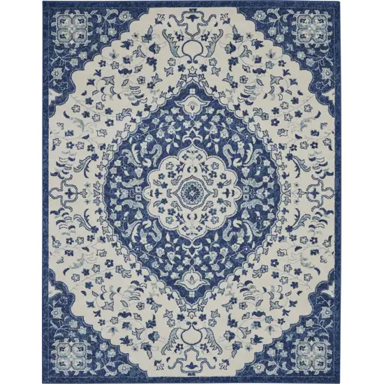 Ivory and Blue Medallion Area Rug Photo 1