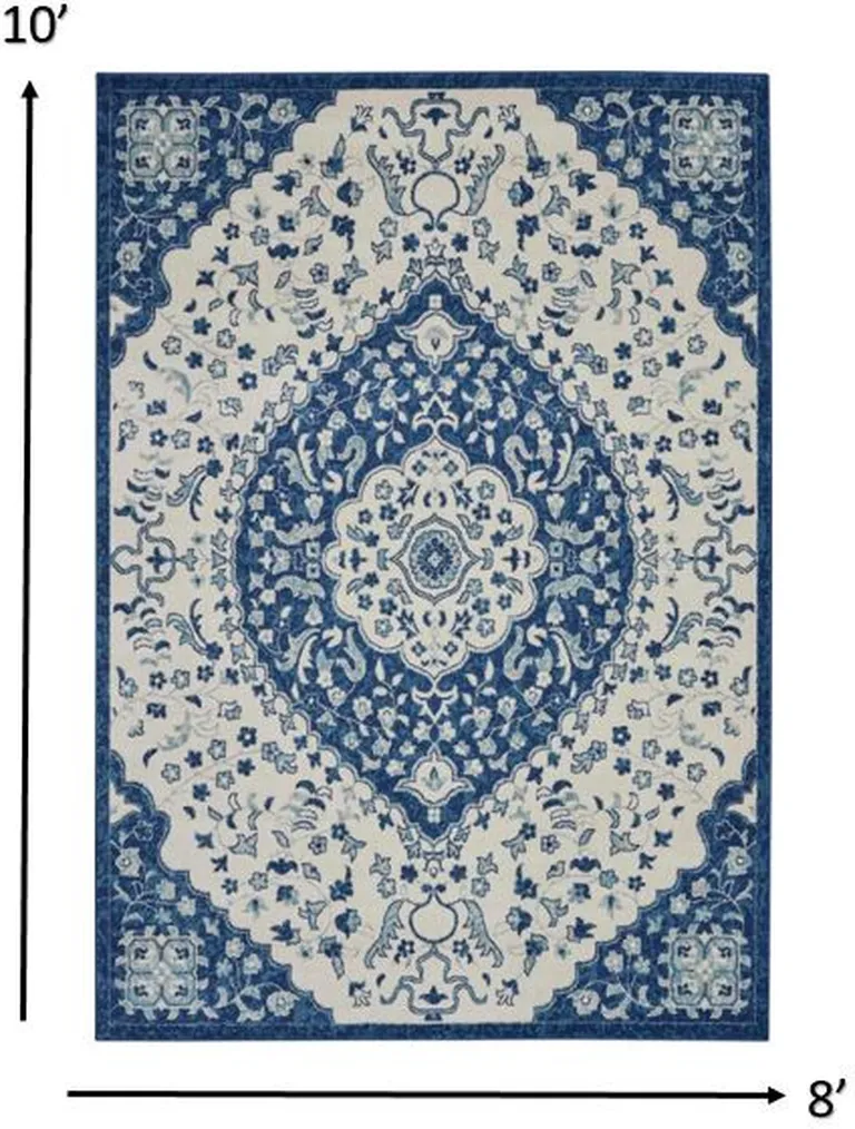 Ivory and Blue Medallion Area Rug Photo 5