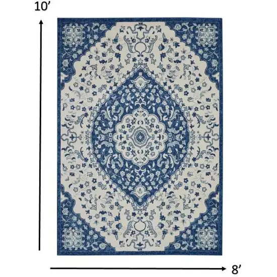 Ivory and Blue Medallion Area Rug Photo 5