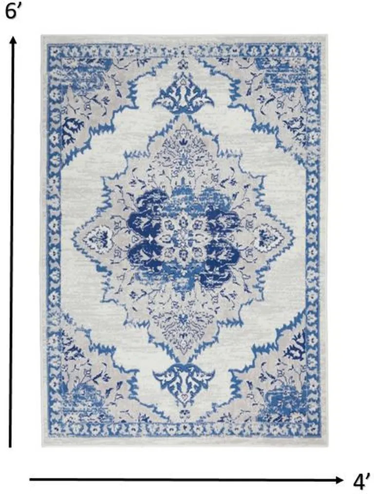 Ivory and Blue Medallion Area Rug Photo 1